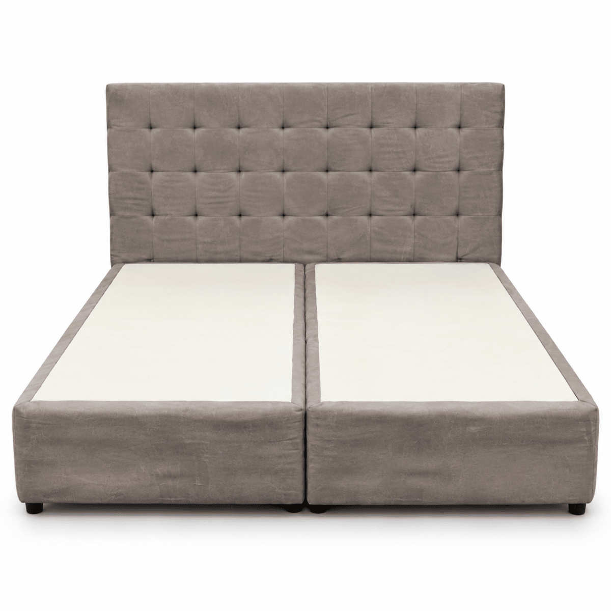 Home Box King Divan Bed with Square-Tufted Headboard & Mattress – Taupe Grey – 180 × 210 cm - Al Thahani Furniture