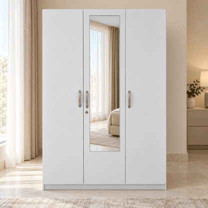 Home Box Kulltorp Plus 3-Door Wardrobe with Mirror & Lock – White – 120 × 52 × 182 cm - Al Thahani Furniture
