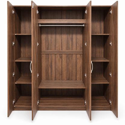 Home Box Kulltorp Plus 4-Door Wardrobe with 2 Mirrors & Lock – Walnut Brown - Al Thahani Furniture