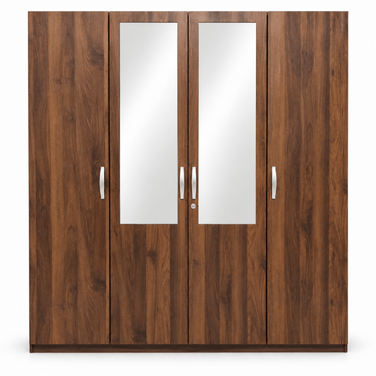 Home Box Kulltorp Plus 4-Door Wardrobe with 2 Mirrors & Lock – Walnut Brown - Al Thahani Furniture