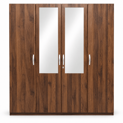 Home Box Kulltorp Plus 4-Door Wardrobe with 2 Mirrors & Lock – Walnut Brown - Al Thahani Furniture