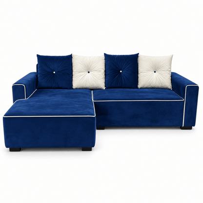 Home Box L-Shaped Corner Sofa with Left Chaise – Blue & White – 235 × 160 cm - Al Thahani Furniture