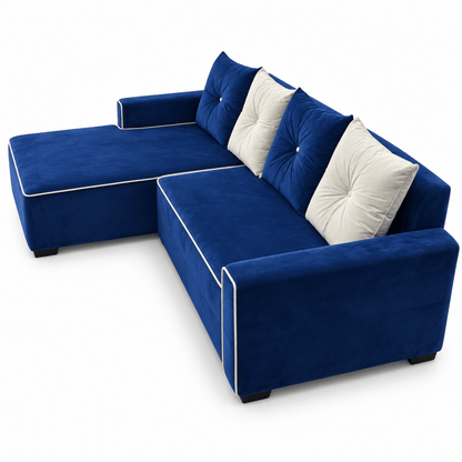 Home Box L-Shaped Corner Sofa with Left Chaise – Blue & White – 235 × 160 cm - Al Thahani Furniture