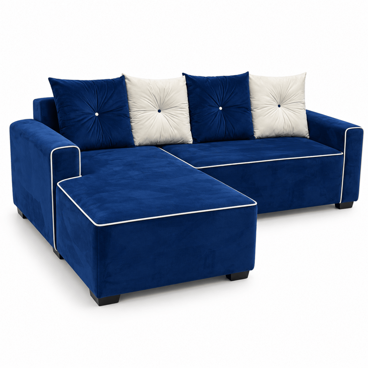 Home Box L-Shaped Corner Sofa with Left Chaise – Blue & White – 235 × 160 cm - Al Thahani Furniture