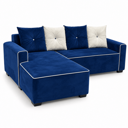 Home Box L-Shaped Corner Sofa with Left Chaise – Blue & White – 235 × 160 cm - Al Thahani Furniture