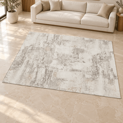 Home Box Large Ivory & Greige Distressed Abstract Area Rug – 200 × 290 cm - Al Thahani Furniture