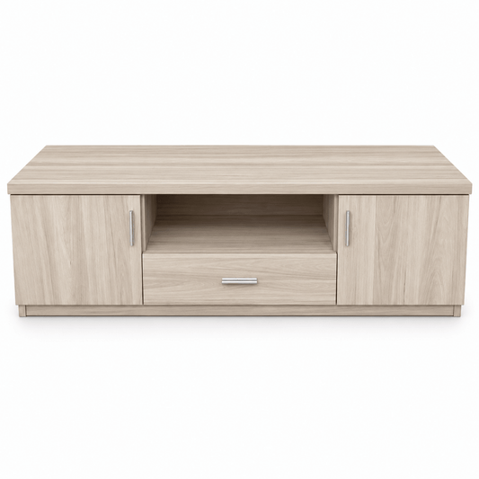 Home Box Low-Profile TV Unit with 2 Doors, 1 Drawer & Open Shelf – Light Oak - Al Thahani Furniture