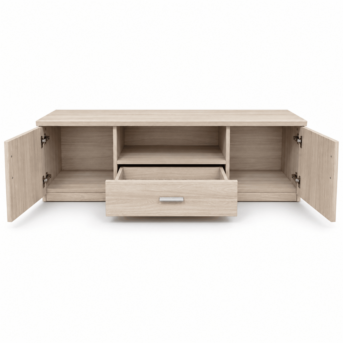 Home Box Low-Profile TV Unit with 2 Doors, 1 Drawer & Open Shelf – Light Oak - Al Thahani Furniture