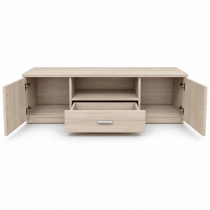 Home Box Low-Profile TV Unit with 2 Doors, 1 Drawer & Open Shelf – Light Oak - Al Thahani Furniture