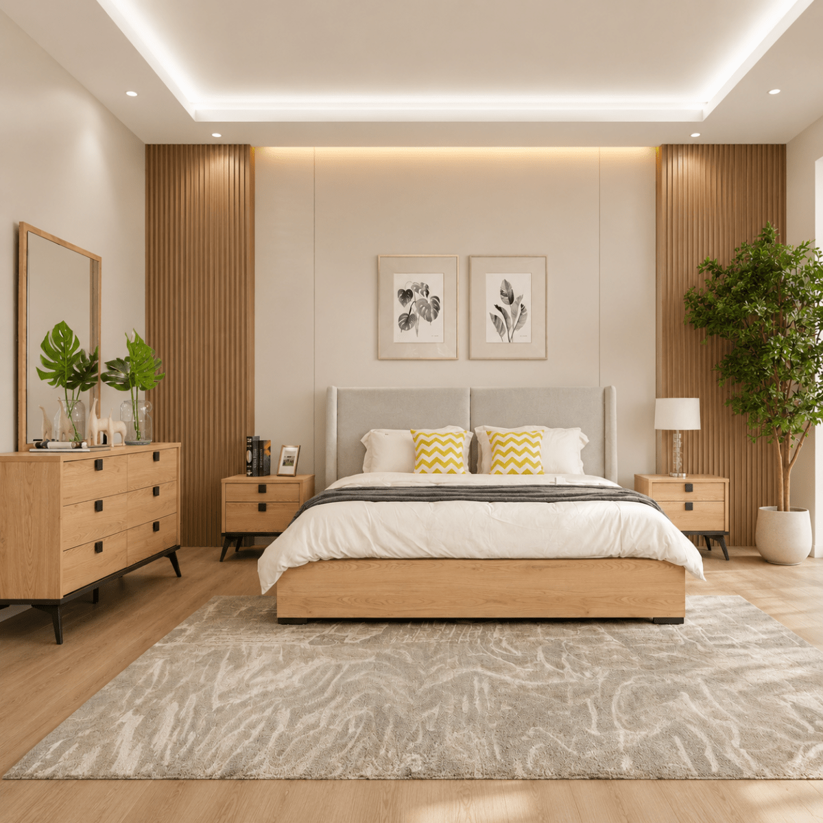 Home Box Lucca 5-Piece Super King Bedroom Set with Mattress | Natural Finish, 200x200 cm - used 6 months - Al Thahani Furniture