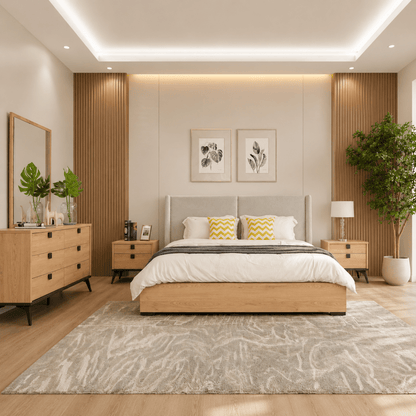 Home Box Lucca 5-Piece Super King Bedroom Set with Mattress | Natural Finish, 200x200 cm - used 6 months - Al Thahani Furniture