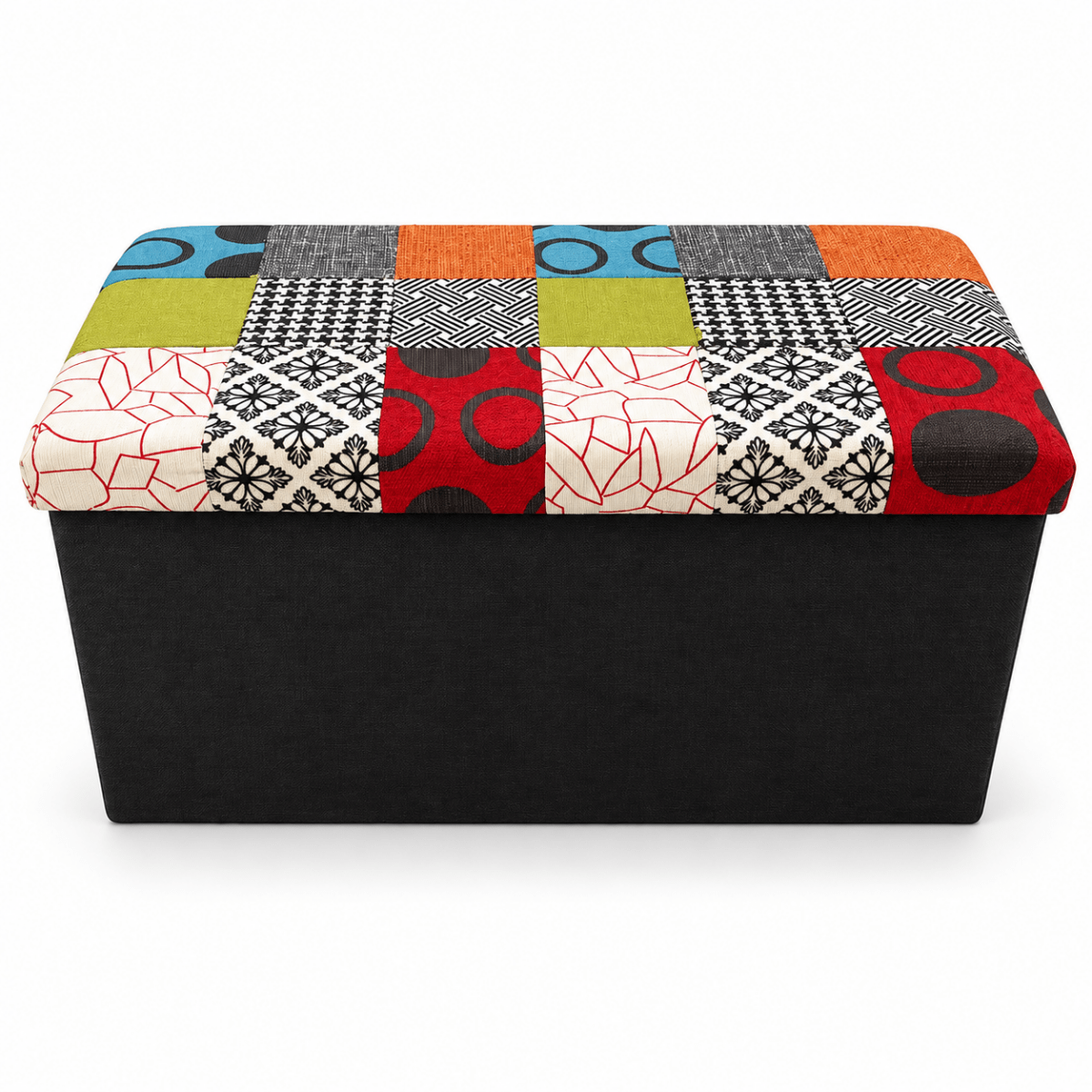 Home Box Mahrgan Viz Patchwork Storage Ottoman Bench - Al Thahani Furniture