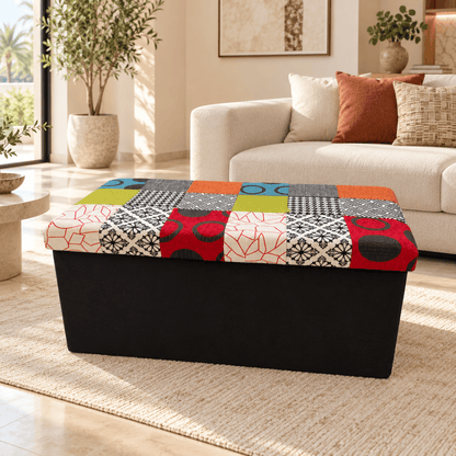 Home Box Mahrgan Viz Patchwork Storage Ottoman Bench - Al Thahani Furniture