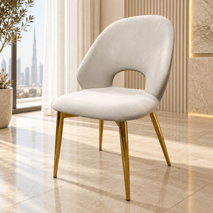 Home Box Modern Cream Upholstered Dining Chair with Gold Metal Legs - Al Thahani Furniture