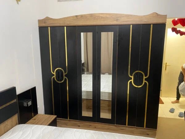 Home Box Modern King Bedroom Set | Black Wood Grain & Gold Accents - althahanifurniture