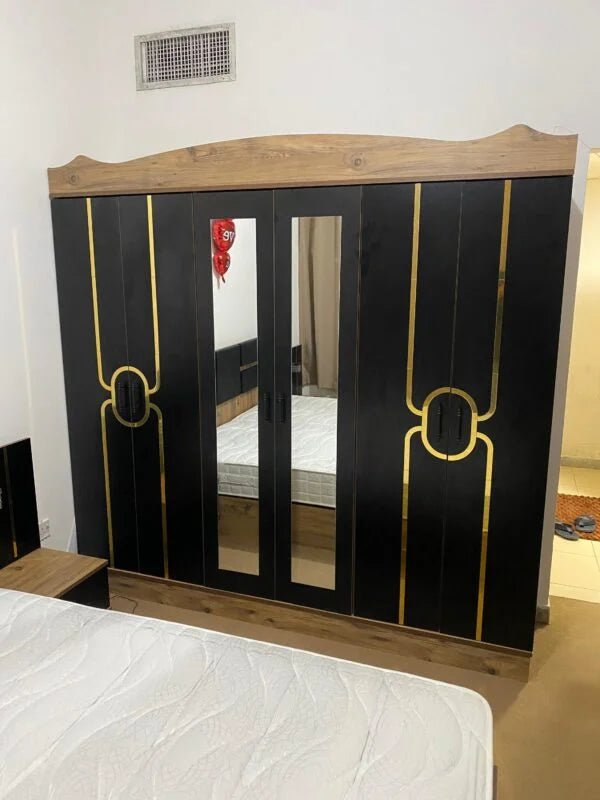 Home Box Modern King Bedroom Set | Black Wood Grain & Gold Accents - althahanifurniture