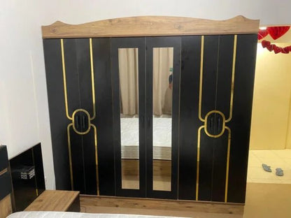 Home Box Modern King Bedroom Set | Black Wood Grain & Gold Accents - althahanifurniture