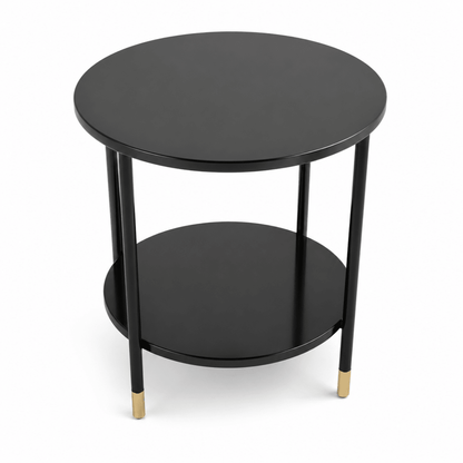 Home Box Modern Round 2-Tier Side Table – Black with Gold-Tone Accents - Al Thahani Furniture