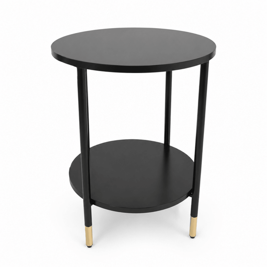 Home Box Modern Round 2-Tier Side Table – Black with Gold-Tone Accents - Al Thahani Furniture