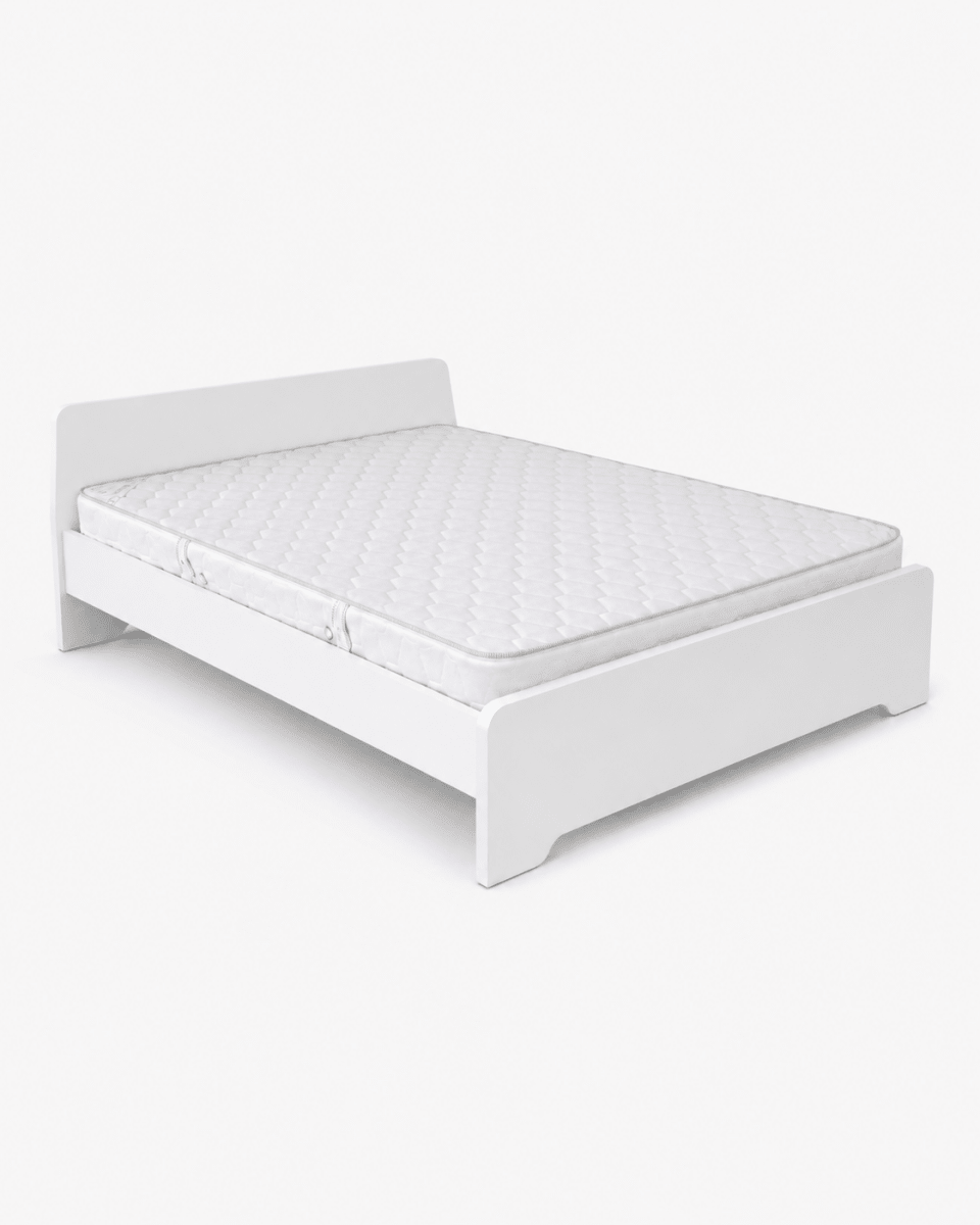 Home Box Modern White Wooden Queen Bed Frame with Mattress | 150x200 cm - Al Thahani Furniture
