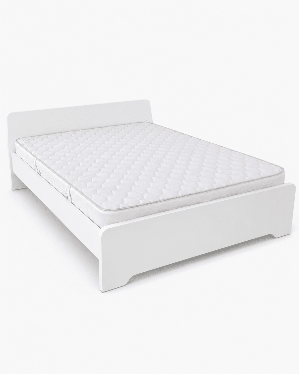 Home Box Modern White Wooden Queen Bed Frame with Mattress | 150x200 cm - Al Thahani Furniture