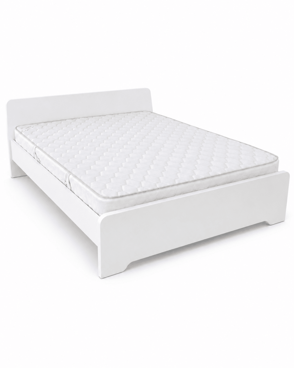 Home Box Modern White Wooden Queen Bed Frame with Mattress | 150x200 cm - Al Thahani Furniture