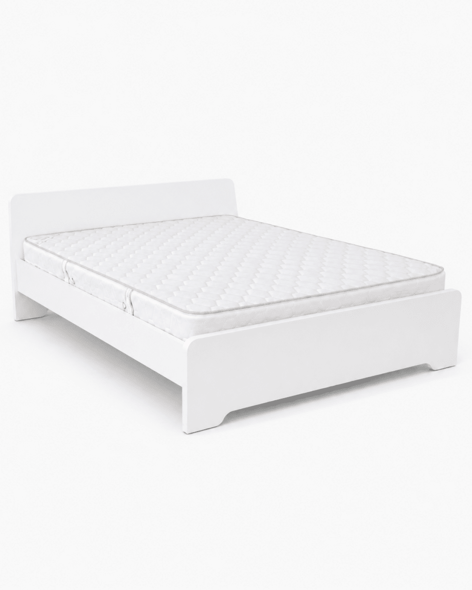 Home Box Modern White Wooden Queen Bed Frame with Mattress | 150x200 cm - Al Thahani Furniture
