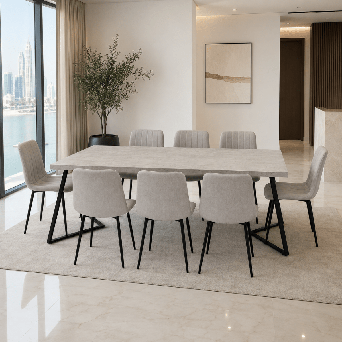 Home Box Movo Cambridge Angelic 8-Seater Dining Set – Grey &amp; Black – 240 cm - Al Thahani Furniture