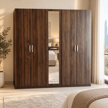 Home Box Movo Cooper 5-Door Wardrobe with Mirror – Dark Brown – 211 × 55 × 208 cm - Al Thahani Furniture