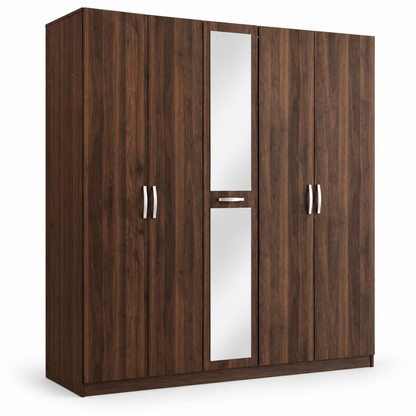 Home Box Movo Cooper 5-Door Wardrobe with Mirror – Dark Brown – 211 × 55 × 208 cm - Al Thahani Furniture
