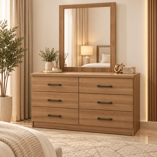 Home Box Movo Cooper 6-Drawer Master Dresser – Beige – 120 × 42.3 × 75.3 cm - Al Thahani Furniture
