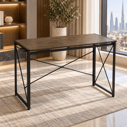 Home Box Movo Jenna Foldable Study Desk – 100 × 50 × 72 cm – Dark Brown & Black - Al Thahani Furniture