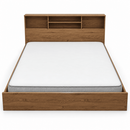 Home Box Movo Juno King Bed with Storage Headboard &amp; Mattress – Brown – 180 × 200 cm - Al Thahani Furniture