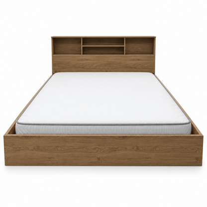 Home Box Movo Juno King Bed with Storage Headboard &amp; Mattress – Brown – 180 × 200 cm - Al Thahani Furniture