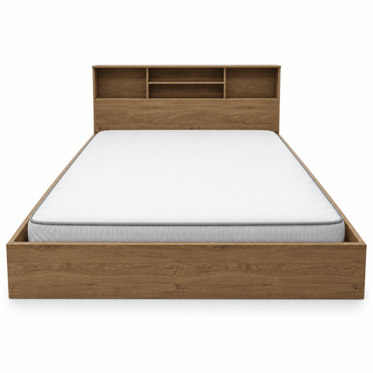 Home Box Movo Juno King Bed with Storage Headboard &amp; Mattress – Brown – 180 × 200 cm - Al Thahani Furniture