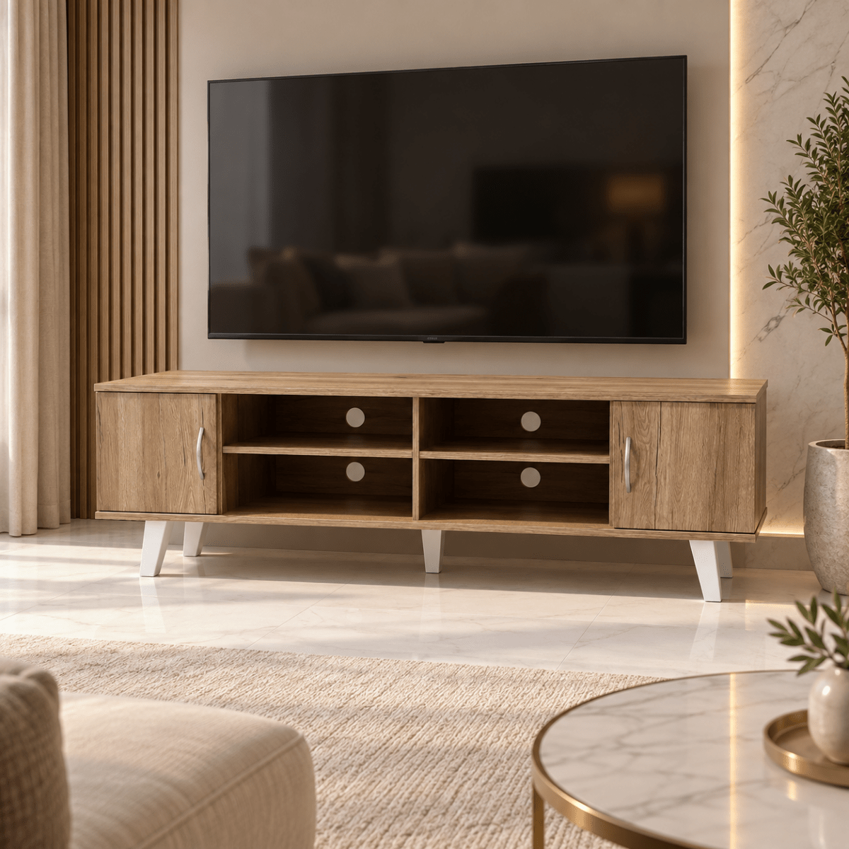 Home Box Movo-Lasero 2-Door TV Unit for TVs up to 70 Inches – Oak - Al Thahani Furniture