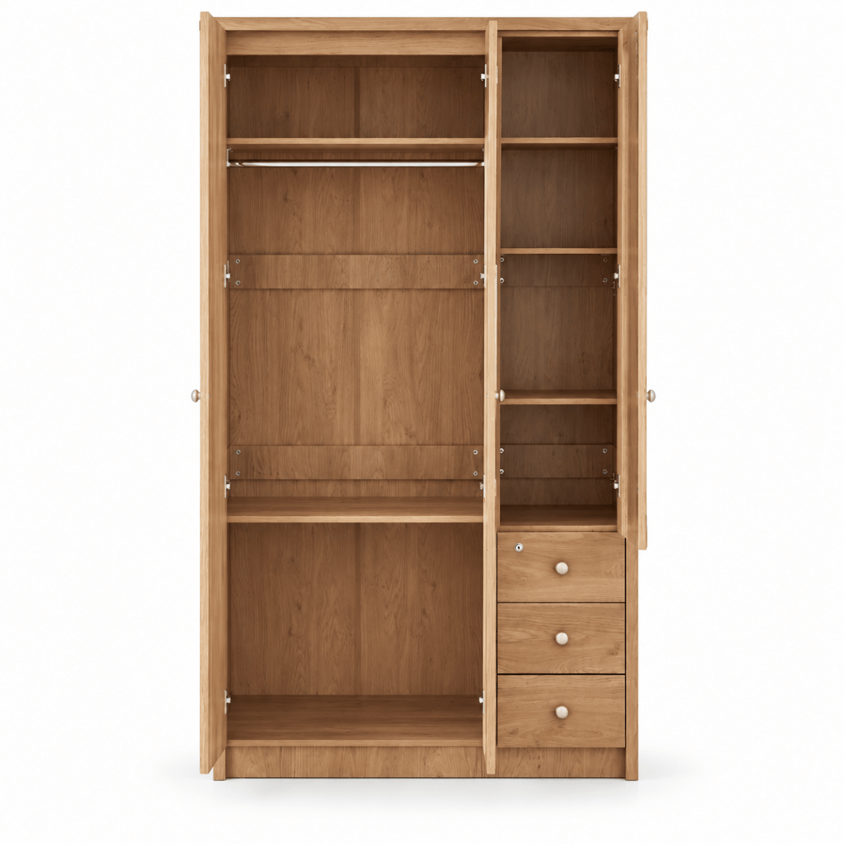 Home Box Nordica 3-Door Wardrobe with Mirror & 3 Drawers – Natural Wood - Al Thahani Furniture
