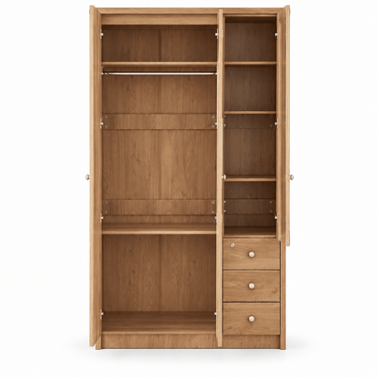 Home Box Nordica 3-Door Wardrobe with Mirror & 3 Drawers – Natural Wood - Al Thahani Furniture