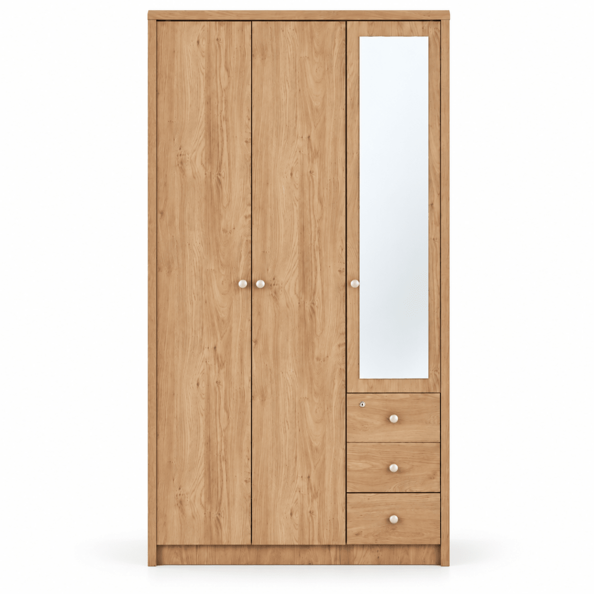 Home Box Nordica 3-Door Wardrobe with Mirror & 3 Drawers – Natural Wood - Al Thahani Furniture