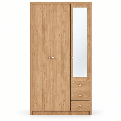 Home Box Nordica 3-Door Wardrobe with Mirror & 3 Drawers – Natural Wood - Al Thahani Furniture
