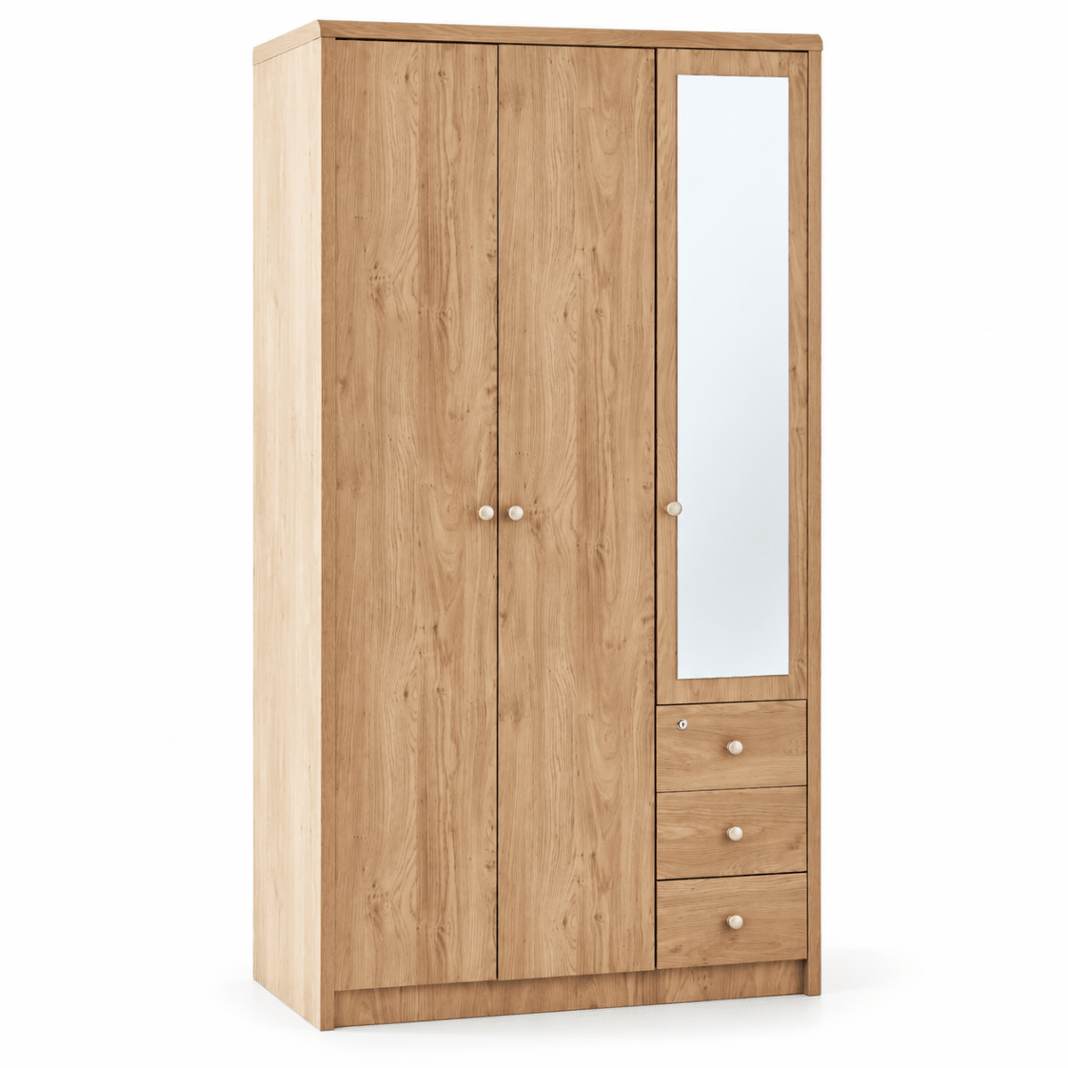 Home Box Nordica 3-Door Wardrobe with Mirror & 3 Drawers – Natural Wood - Al Thahani Furniture