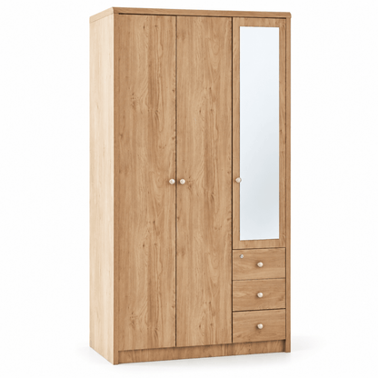 Home Box Nordica 3-Door Wardrobe with Mirror & 3 Drawers – Natural Wood - Al Thahani Furniture