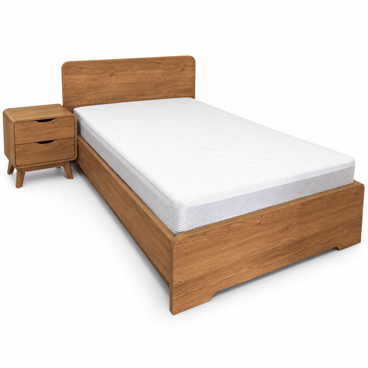 Home Box NORDICA Twin Bed 120 × 200 cm with Mattress & 2-Drawer Nightstand – Natural Wood Finish - Al Thahani Furniture