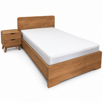 Home Box NORDICA Twin Bed 120 × 200 cm with Mattress & 2-Drawer Nightstand – Natural Wood Finish - Al Thahani Furniture