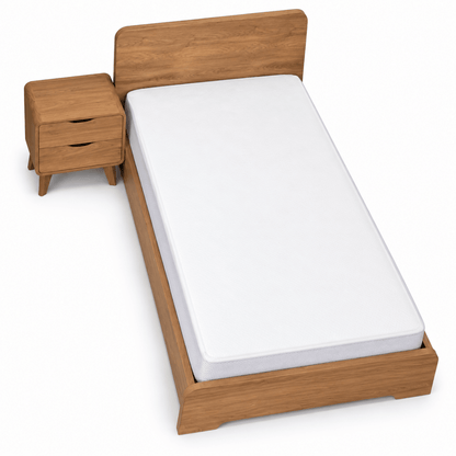 Home Box NORDICA Twin Bed 120 × 200 cm with Mattress & 2-Drawer Nightstand – Natural Wood Finish - Al Thahani Furniture