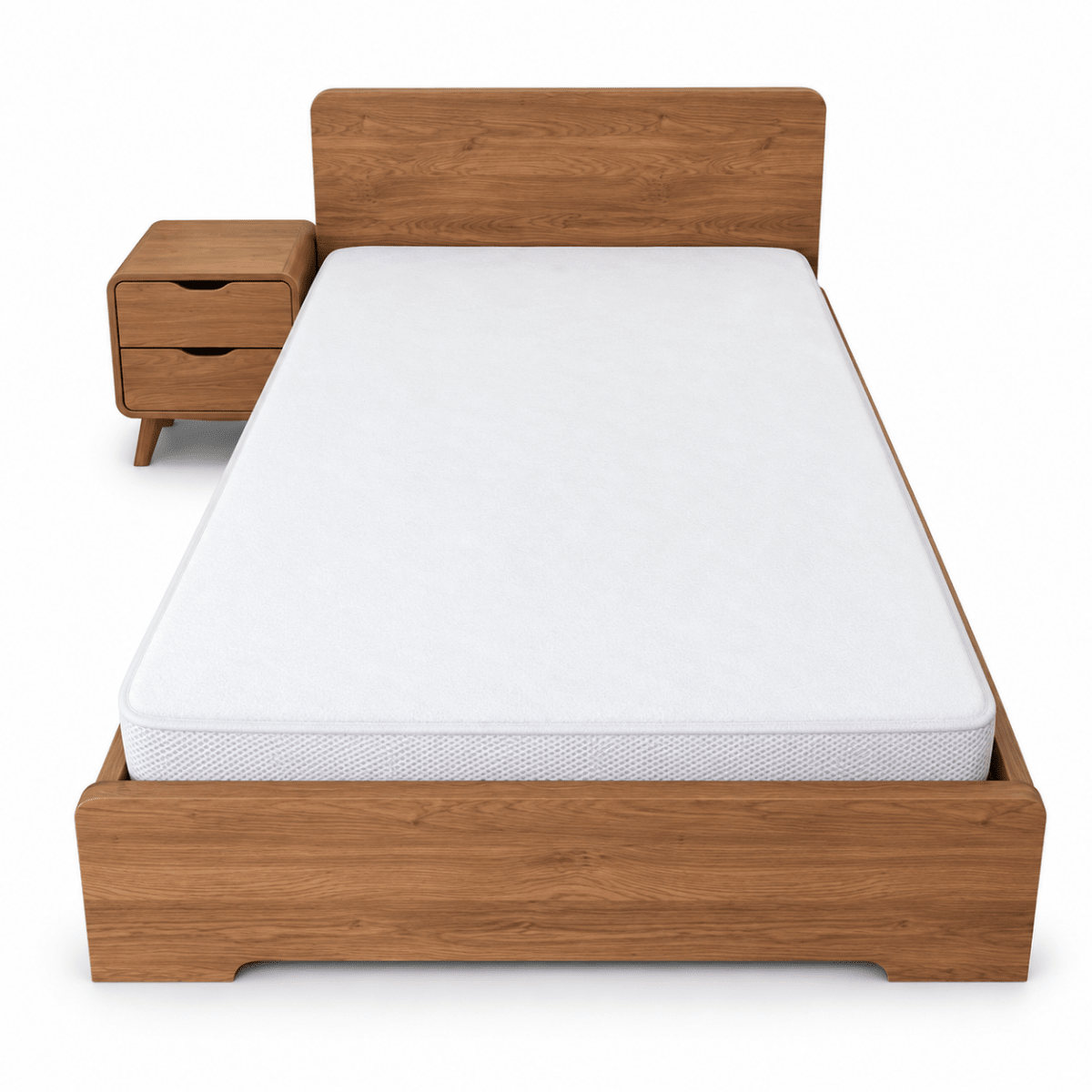 Home Box NORDICA Twin Bed 120 × 200 cm with Mattress & 2-Drawer Nightstand – Natural Wood Finish - Al Thahani Furniture