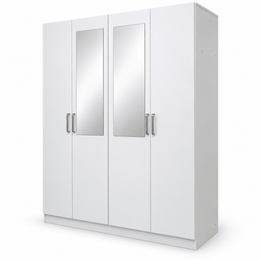 Home Box Oro 4-Door Wardrobe with 2 Mirrors – White – 182 × 60 × 216 cm - Al Thahani Furniture