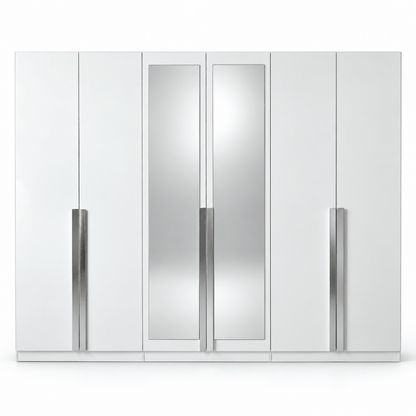 Home Box Picasso 6-Door Wardrobe with 2 Mirrors – White – 271.6 × 59.6 × 216 cm - Al Thahani Furniture