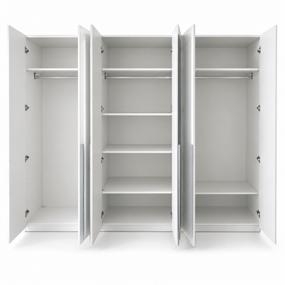 Home Box Picasso 6-Door Wardrobe with 2 Mirrors – White – 271.6 × 59.6 × 216 cm - Al Thahani Furniture