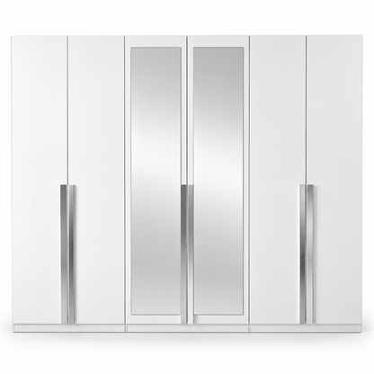Home Box Picasso 6-Door Wardrobe with 2 Mirrors – White – 271.6 × 59.6 × 216 cm - Al Thahani Furniture